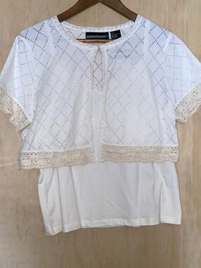 Requirements White Eyelet Lace Trim Cotton Top